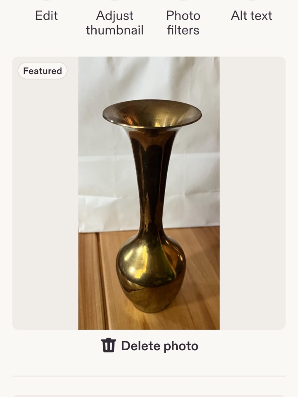 Vintage Brass Vase Trumpet-Shape Slender Neck